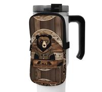 FoRes Rustic Lodge Bear - Bolsa de accesorios versátil para botellas deportivas, transportador de agua, ideal para caminar, yoga, gimnasio y viajes de ocio, Black, S, Decoración de arte