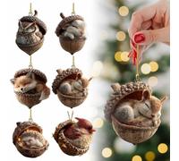 Forest Animal Acorn Ornaments,Cozy Forest Christmas Ornaments,2D Pine Cone Animal Decoration,Lovely Sleeping Anim-al Acrylic Christmas Hanging Trees,Home Decor Rustic Nature Themed