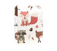 Forest Animals-01 - Estuche portátil para pintalabios para viajes, mini caja de almacenamiento de lápiz labial con espejo para mujeres y mujeres, bolsa de cosméticos de cuero, Varios colores, 9.5x2x7 cm/3.7x0.8x2.7 in