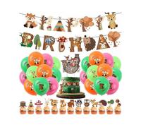 Forest animals theme Party Decorations Include Happy Birthday Banner,Latex Balloons,Cake Topper