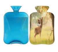 Forest Big Antlers - Botella de agua caliente con funda esponjosa, 2 L, gran capacidad, botella de ciervo, bolsa de agua para noches acogedoras, alivio del dolor, espalda, cuello y hombros
