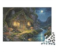Forest Cottage Puzzles 1000 Piezas Recycled Moonlit Mayores Puzzles Party Game Accesorios Excelente Regalo Idea for Family and Friends Birthdays 38x26cm/1000pcs