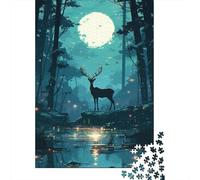Forest Deer Night 1000 Pieces Jigsaw Puzzle for Adults Paper Material Brain Relaxing Forest Deer Paper Puzzle Wall Art for Home 70x50cm/1000pcs