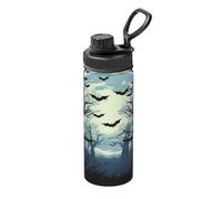 Forest Full Moon - Botella de agua de acero inoxidable aislada al vacío de 18 onzas/530 ml, termo a prueba de fugas con asa de transporte, taza térmica para deportes, escuela, viajes, gimnasio, viajes