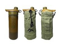 Forest Fundamentals Bolsa aislada para botellas, compatible con filtros de agua Grayl, botellas de boca ancha de 32 onzas y vasos anidados, lona de algodón encerado hecha a mano y lana hervida inglesa