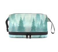 Forest in The Mist - Bolsa de cosméticos de doble capa para mujeres y niñas, neceser de viaje para maquillaje, práctica bolsa organizadora con compartimento para brochas, multicolor, 27x15x14