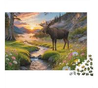 Forest Moose Puzzle 1000 Piezas Material Reciclable Mountain Stream Adulto Jigsaws Tiempo de Juego Familiar Props Interesting Juego Familiar for Home 38x26cm/1000pcs
