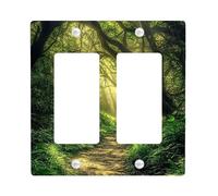 Forest Path - Placas de cubierta para interruptor de luz/cubiertas de salida, diseño de madera verde exuberante para decoración del hogar, placas de pared termoplásticas, balancín doble de tamaño