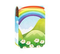 Forest Rainbow Scene - Estuche portátil para pintalabios para viajes, mini caja de almacenamiento de lápiz labial con espejo para mujeres y mujeres, bolsa de cosméticos de cuero, Varios colores, 9.5x2x7 cm/3.7x0.8x2.7 in