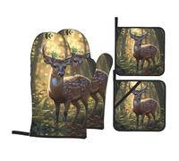 Forest Sika - Juego de 4 piezas para hornear con diseño de ciervos y guantes antideslizantes
