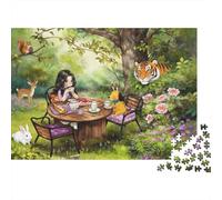 Forest Tea Fiesta Puzzles 1000 Piezas Reciclable Material Girl and Animals Mayores Puzzles Educativo Juego Decompression Padre-Hijo Juego Accesorios 52x38cm/1000pcs