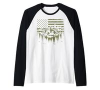 Forest Tree Wildlife Nature Outdoor American USA Flag Camiseta Manga Raglan