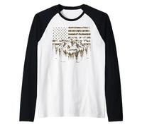 Forest Tree Wildlife Nature Outdoor Camo American USA Flag Camiseta Manga Raglan