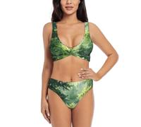 Forest Wash - Conjunto de bikini cruzado para mujer, traje de baño de dos piezas con almohadillas extraíbles, triángulo ajustable, Negro, L