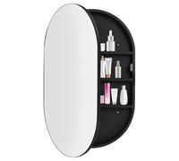 forestalk Armario ovalado con espejo de baño, almacenamiento montado en la pared con marco de madera maciza, cuenta con almacenamiento oculto y espejo, ideal para organización del baño, 78 x 50 x 13