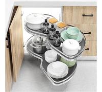 forestalk Carrusel de esquina de cocina - Bandeja giratoria de 2 niveles y organizador de cesta deslizante para armarios de 800-900 mm