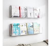 forestalk Clear Acrylic Wall Mounted Floating Shelves, Invisible Book Display Stand for Living Room Office, Space Saving Magazine Rack with Heavy Duty Support, Modern Minimalist Design