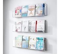 forestalk Clear Acrylic Wall Mounted Floating Shelves, Invisible Book Display Stand for Living Room Office, Space Saving Magazine Rack with Heavy Duty Support, Modern Minimalist Design