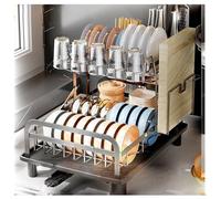 forestalk Escurridor de platos con bandeja de goteo, organizador que ahorra espacio, incluye soporte para cubiertos y boquilla giratoria para un secado eficiente, ideal para cocinas pequeñas