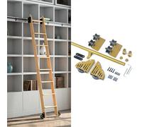 forestalk Kit de herrajes para escalera rodante de acero al carbono, riel deslizante y riel colgante de escalera móvil, kit de riel para puerta de granero con rodillos de piso