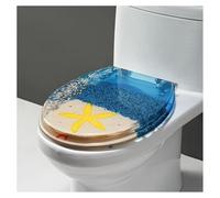 forestalk Ocean Series Art - Asiento de inodoro de resina de cierre lento con tapa, efectos 3D, tapa de inodoro resistente con delfín, estrella de mar, conchas marinas reales y arena para inodoro tipo