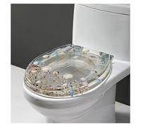 forestalk Ocean Series Art - Asiento de inodoro de resina de cierre lento con tapa, efectos 3D, tapa de inodoro resistente con delfín, estrella de mar, conchas marinas reales y arena para inodoro tipo