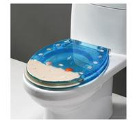 forestalk Ocean Series Art - Asiento de inodoro de resina de cierre lento con tapa, efectos 3D, tapa de inodoro resistente con delfín, estrella de mar, conchas marinas reales y arena para inodoro tipo