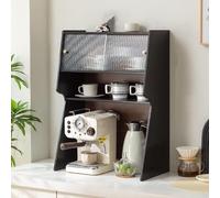 forestalk Organizador de barra de café de bambú, armario soporte de tazas multicapa para encimera, soporte de estación de té y café, estante de almacenamiento de cocina para tazas