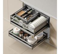 forestalk Organizador de gabinete extraíble, estante de aleación de aluminio de doble capa, cajones deslizantes para almacenamiento de cocina y baño