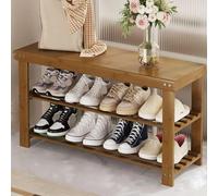 forestalk Organizador de zapatos de bambú con banco de 3 niveles para entrada, vestíbulo, pasillo, dormitorio, estante de almacenamiento de zapatos pequeño (tamaño: 80 x 25 x 41/31.5 x 9.8 x 16.1