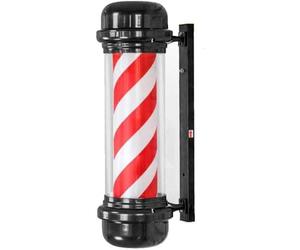 forestalk Poste LED de barberos, letrero giratorio para peluquería al aire libre con diseño impermeable y rayas rojas y blancas, lámpara de pared luminosa