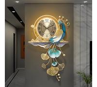forestalk Reloj de pared de metal de gran tamaño con números romanos, diseño de hojas de ginkgo, silencioso, sin tictac, funciona con pilas, decorativo para sala de estar, dormitorio, cocina, oficina
