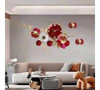 forestalk Reloj de pared para decoración de sala de estar, reloj de pared grande de metal de 37 pulgadas, diseño artístico de hojas de ginkgo, rojo (color: rojo)