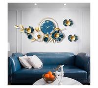 forestalk Reloj de pared para decoración de sala de estar, reloj de pared grande de metal de 37 pulgadas, diseño artístico de hojas de ginkgo, rojo (color: azul)