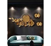 forestalk Reloj de pared para decoración de sala de estar, reloj de pared grande de metal de 37 pulgadas, diseño artístico de hojas de ginkgo, rojo (color: dorado)