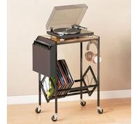 forestalk Soporte para discos de vinilo con ruedas, almacenamiento de 2 niveles para hasta 200 LP, separadores ajustables, marco de metal retro, estante multiusos para multimedia