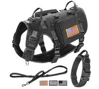Forestpaw Arnés táctico para perro y collar de entrenamiento de fácil control con correa elástica para perro, arnés militar sin tirones con mochila para perros medianos y grandes, color negro, talla L