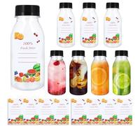 FORETOGO 8 Pieza Botellas de Jugo de Plástico 200ml,Transparente Botes Pequeños de Plastico con Tapa Negra y 8 Pegatinas,Reutilizable Mini Botellas para Guardar Zumos,Agua y Bebidas