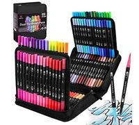 FORETOY Rotuladores Lettering 100 Colores Rotuladores Doble Punta Pincel y Punta Fina Acuarelables Brush Pen Marcadores para Niños Lettering Arte Dibujo Caligrafía Libros para Colorear