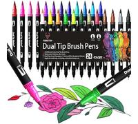 FORETOY Rotuladores Lettering 24 Colores Rotulador Doble Punta Pincel y Punta Fina Acuarelables Brush Pen Marcadores para Niños Lettering Arte Dibujo Caligrafía Libros para Colorear