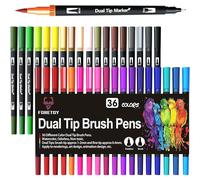 FORETOY Rotuladores Lettering 36 Colores Rotulador Doble Punta Pincel y Punta Fina Acuarelables Brush Pen Marcadores para Niños Adultos Lettering Arte Dibujo Caligrafía Libros para Colorear
