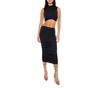 Forever 21 Ruched Crop Top & Midi Skirt Set Falda, Negro, S para Mujer