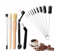 Forever bene Kit de Limpieza 15 Piezas Máquina de Café - Cepillos de Madera para Molinillo, Cepillo de Nylon y Limpiador de Tubos Flexible, Accesorios Barista Mantenimiento