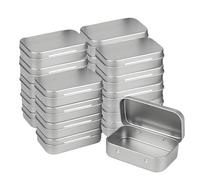 Forever bene Pequeña caja de metal plateado con tapa, 20 latas de galletas con tapas con bisagras, mini contenedor de almacenamiento portátil para joyas, manualidades, hierbas y toallitas para lentes