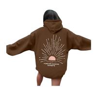 Forever Chasing Sunsets - Sudadera con capucha de anime para mujer, suéter con capucha Y2K, suéter de playa ligero con capucha, ajuste holgado, caricatura, cómodo, a la moda campestre, marrón, L