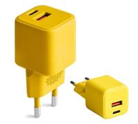 FOREVER COLORUM Cargador USB C USB A 30W Amarillo - Función de Carga Rapida y Tecnología Power Delivery - Cargador Rapido USB con Carcasa Resistente al Fuego y Tecnología GAN - USB A USB C Charger