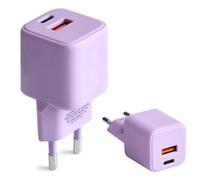 FOREVER COLORUM Cargador USB C USB A 30W Lavanda - Función de Carga Rapida y Tecnología Power Delivery - Cargador Rapido USB con Carcasa Resistente al Fuego y Tecnología GAN - USB A USB C Charger