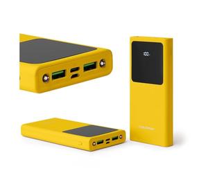 Forever Colorum Power Bank 10000mAh Amarillo - Batería Externa portátil con USB-C microUSB - Banco de energía con Pantalla LED - Batería Externa Carga rápida de Dos Dispositivos con Dos Luces LED