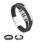 Forever Connected Son's - Pulsera personalizada de acero inoxidable para hombre, pulsera de cuero trenzado con nombre grabado, tarjeta de mensaje y caja de regalo, talla única, Acero inoxidable, No es