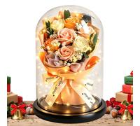 Forever Flowers en cúpula de , decoración romántica | Ramo seco con luz LED para mujer, esposa, novia, día de San Valentín, fiesta de cumpleaños
